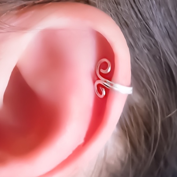 Moodtherapy Jewelry - Double loop fake cartilage earring clip on earcuff 925 sterling silver gold rose